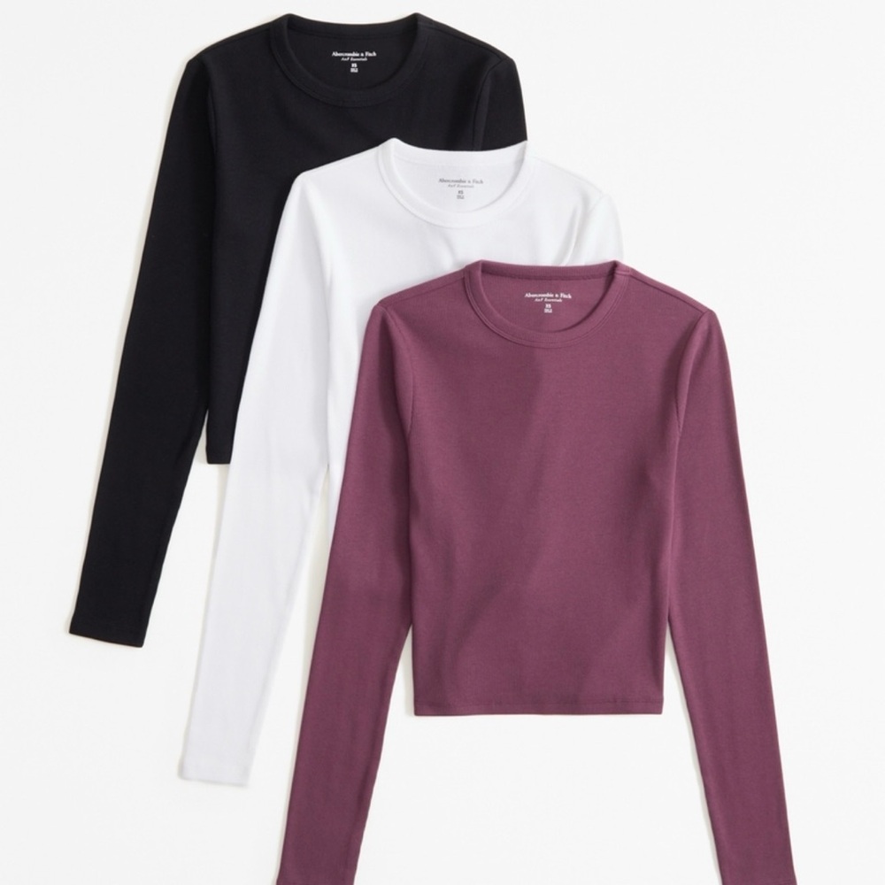Abercrombie & Fitch ribbed cropped Long Sleeve Tops - Black, White, and burgundy